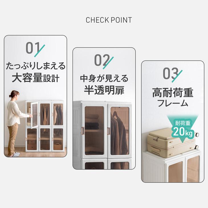 タンスのゲン ワードローブ 組み立て簡単 半透明扉付き クローゼット 2