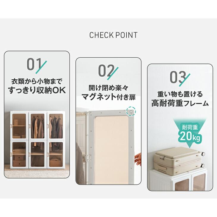 タンスのゲン ワードローブ 組み立て簡単 半透明扉付き クローゼット 2