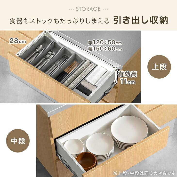 タンスのゲン 本日+4% キッチンカウンター 幅150 アイランド 両面収納