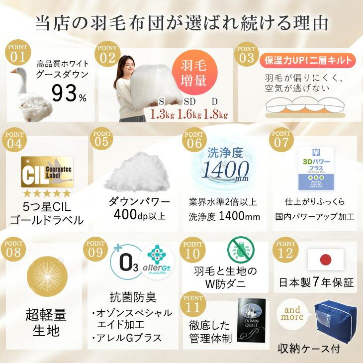 タンスのゲン 羽毛布団 キング ロング 掛布団 暖かい 冬 日本製 羽毛