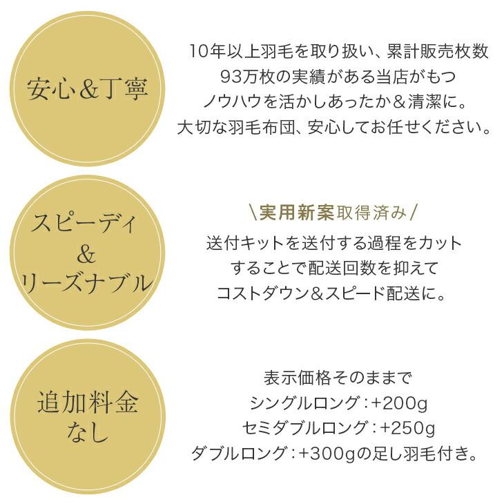 羽毛布団 打ち直し シングルロング ロイヤルウォッシュ 洗える 抗菌 防臭 防ダニ 足し羽毛 立体キルト リフォーム_4