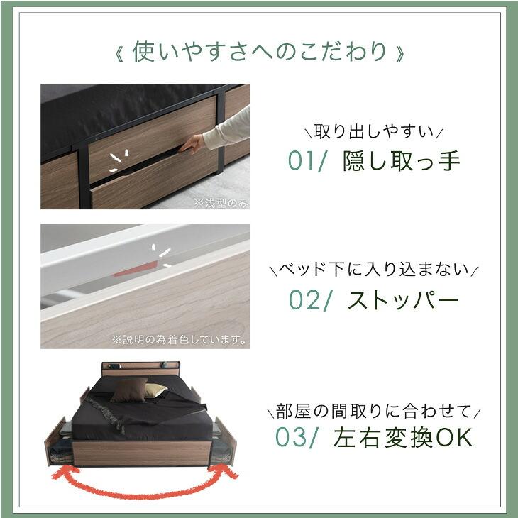 タンスのゲン 本日+4% ベッド シングル 収納付き 宮付き 単品 おしゃれ