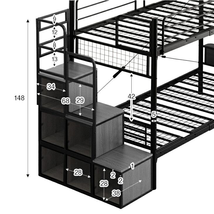 収納、宮付き木製二段ベッド タンスのゲン 二段ベッド 子供用 分離 宮付き パイプ コンパクト 大人