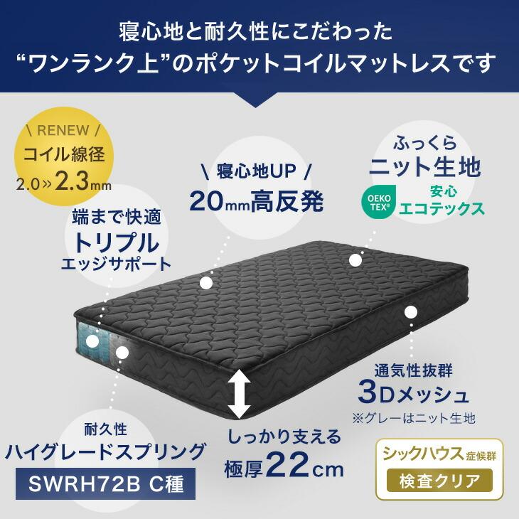 タンスのゲン 7日+5% マットレス セミダブル 極厚 22cm厚 線径2.3mm 3D