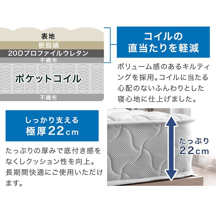 送料込 マットレス ポケットコイル 厚さ22cm 体圧分散97×195×22cm タンスのゲン 本日+5% マットレス キング 極厚22cm ポケットコイル