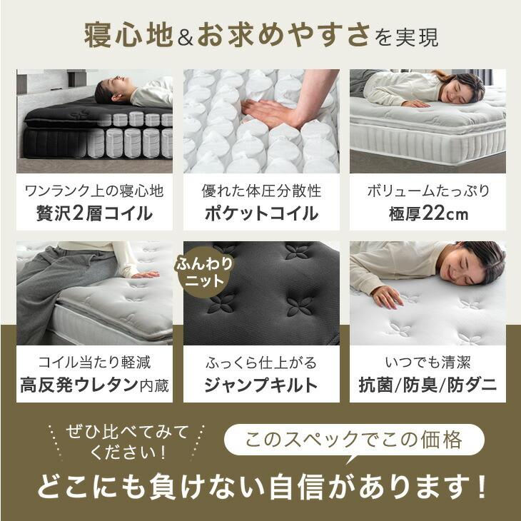 マットレス シングル ポケットコイルマットレス 厚み22cm 高反発 抗菌 防臭 防ダニ スプリングマットレス | タンスのゲン | 01