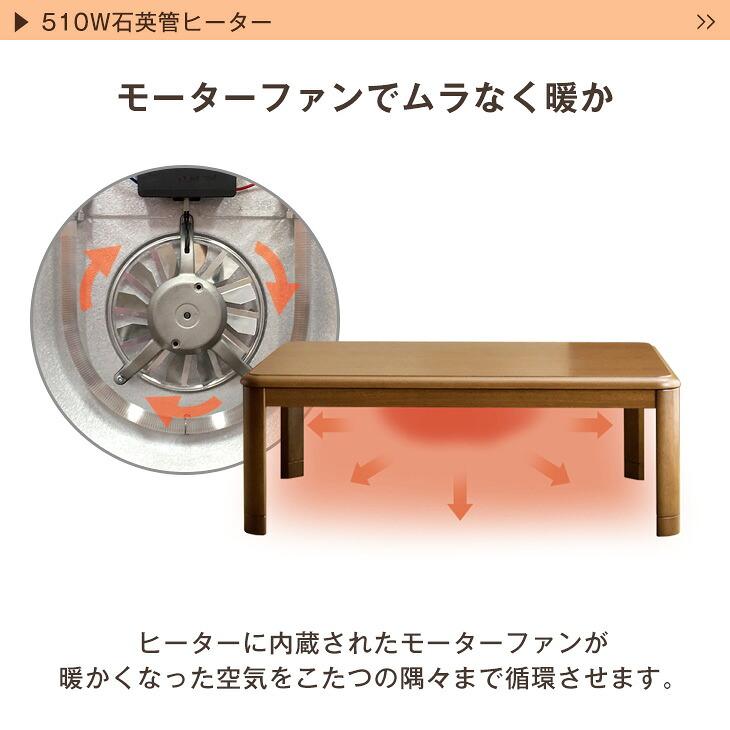 タンスのゲン こたつセット 2点 長方形 120 × 75 510W 石英管ヒーター