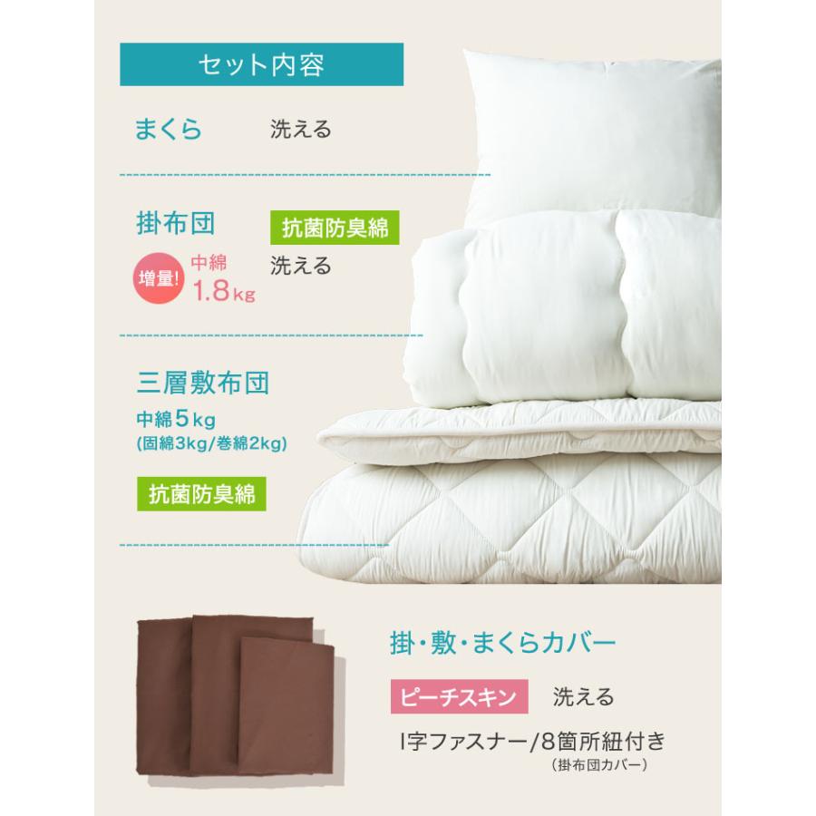 25日P14%〜 布団セット シングル 6点 日本製 敷布団 掛布団 枕 カバー 洗える ふとん セット 掛け布団 極厚 敷き布団 来客用 布団 安い 組布団 新生活 一人暮ら｜tansu｜02