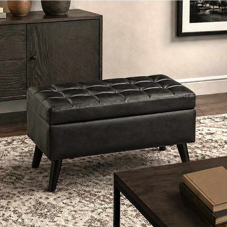 ベンチ　収納スツール　ブラック　オットマン　猫脚　お洒落 スツール 収納 収納スツール おしゃれ ベンチ 収納スツールボックス 脚