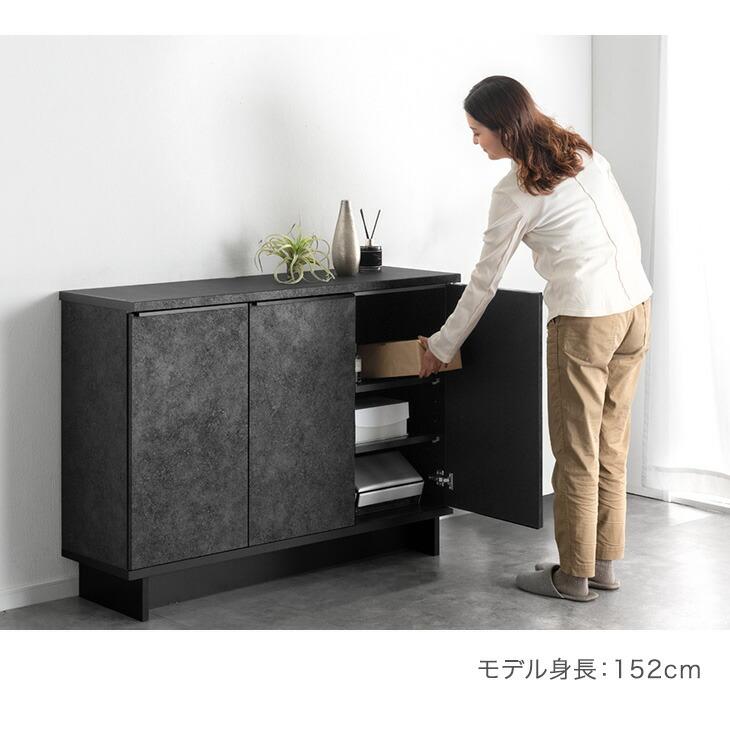 値下げ【直接引取可能】グレー キャビネット サイドボード 両開き扉収納　幅120 タンスのゲン キャビネット サイドボード 幅120 おしゃれ リビング