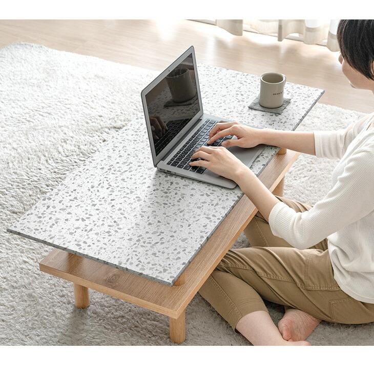 センターテーブル 幅105cm おしゃれ テーブル ローテーブル 収納付き リビングテーブル テラゾー柄 一人暮らし 長方形 ミニテーブル | タンスのゲン | 08
