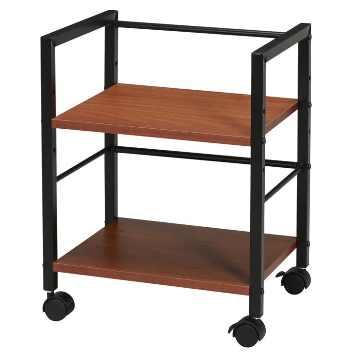 デスクワゴン キャスター付き スリム サイドワゴン 2段 プリンター台 木目 デスクキャビネット 収納 ブラウン 家具 インテリア