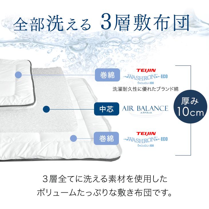 敷布団 ダブル 140×200 洗える 敷ふとん 敷き布団 硬め 極厚 軽量 マットレス不要 高反発 ダブルロング ウォッシャブル ふとん｜tansu｜02