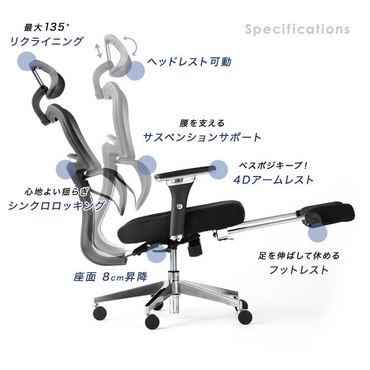 タンスのゲン オフィスチェア メッシュ フットレスト付き デスクチェア