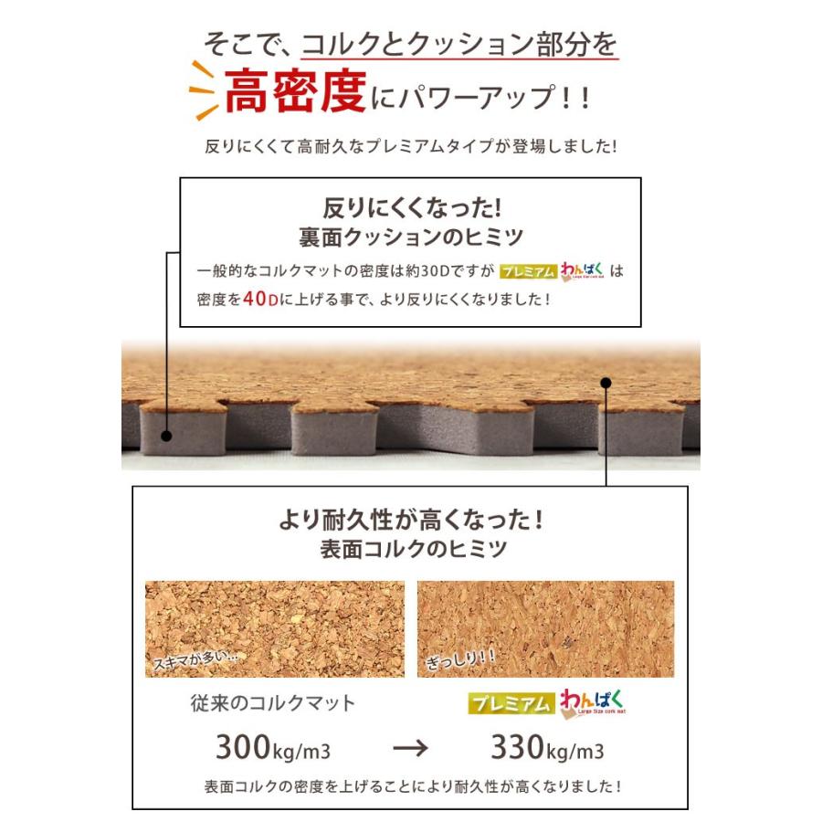 25日P14%〜 コルクマット 大判 45cm 48枚 6畳 大粒 天然 低ホル サイドパーツ ジョイントマット 10mm コルク フロアマット 防音 床暖房 対応｜tansu｜04