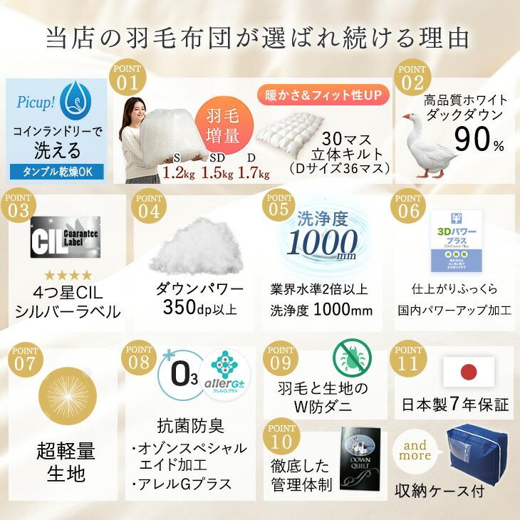 タンスのゲン 11日+5% 羽毛布団 ダブル 洗える 掛布団 暖かい 防ダニ