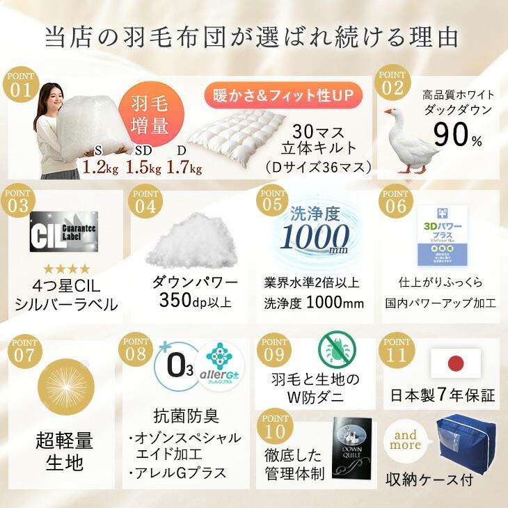 タンスのゲン 羽毛布団 ダブル 洗える 掛布団 暖かい 防ダニ 羽毛