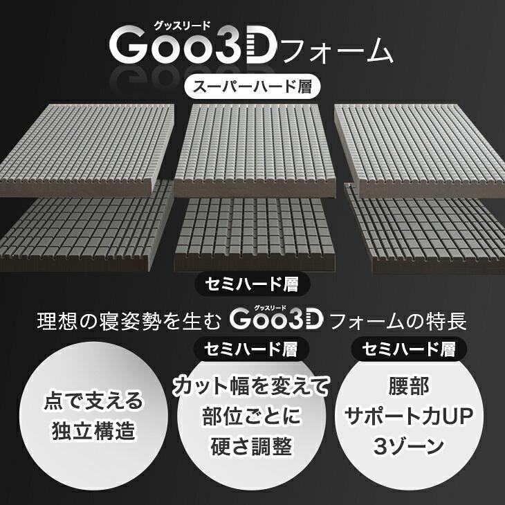 タンスのゲン マットレス シングル 三つ折り スーパーハード Goo3D 2層