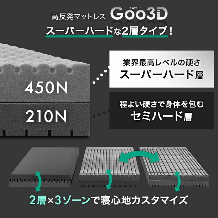 タンスのゲン マットレス シングル 三つ折り スーパーハード Goo3D 2層