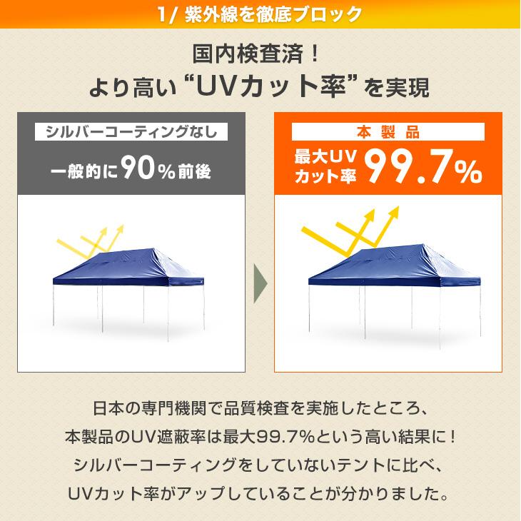 タープテント テント 3m×6m ワンタッチ 特大 サイドシートセット 2枚 大型 3m 6m 高さ調節 収納ケース UVカット 日よけ 夏 ワイド | ENDLESS BASE | 08