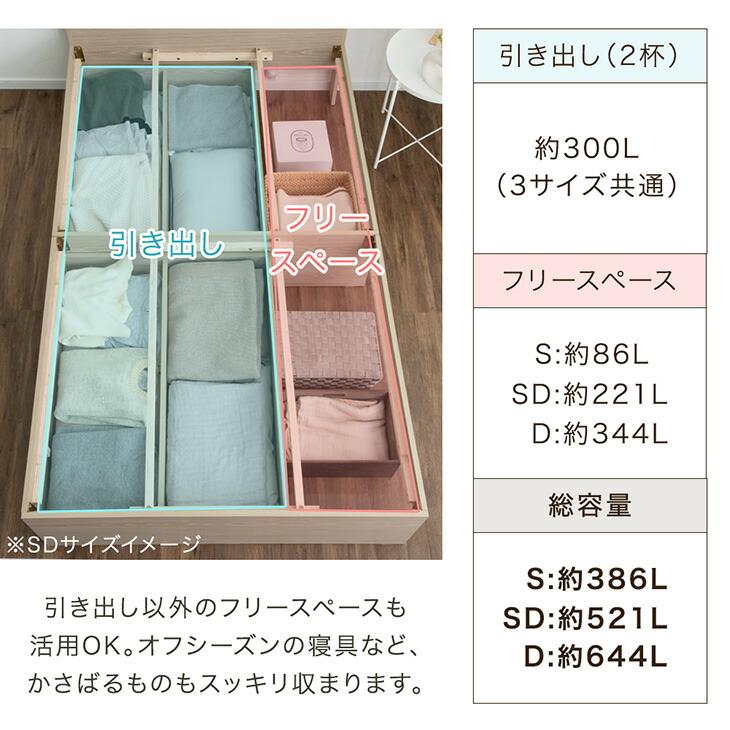 タンスのゲン ベッド セミダブル 収納 ベッドフレーム すのこ おしゃれ