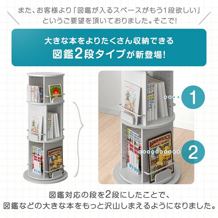 タンスのゲン 絵本棚 回転 子供 3段 図鑑対応 絵本ラック 回転式 本棚
