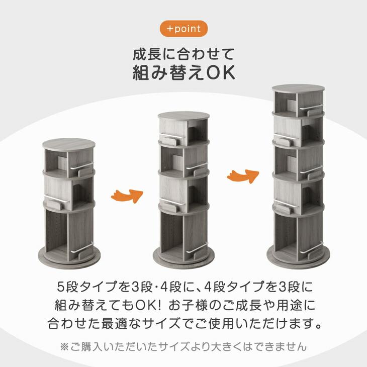 絵本棚 回転 子供 4段 図鑑対応 絵本ラック 回転式 本棚 スリム 回転式本棚 子ども 絵本 ラック 大容量 省スペース おもちゃ 収納 キッズ 収納ラックの画像
