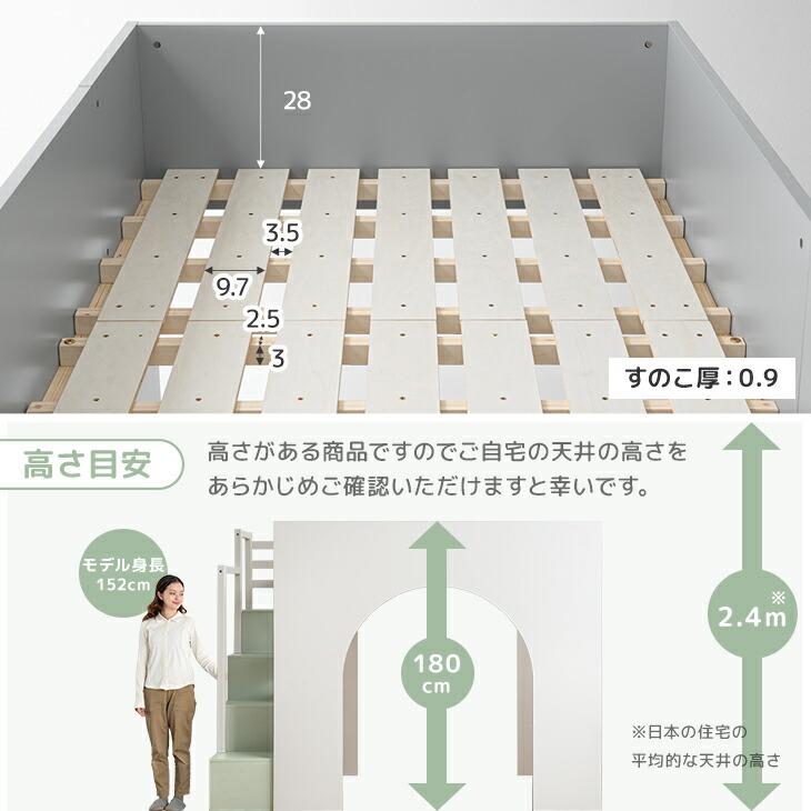 タンスのゲン 本日+5% ロフトベッド 子供 シングル ベッド ロータイプ