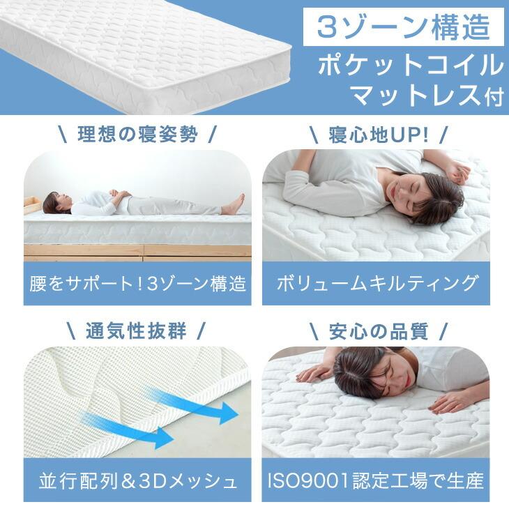 新品 送料込 ダブルベッド ゾーンコイルマットレス付 棚 コンセント付 ブラック タンスのゲン ベッド マットレス付き ダブル 収納 ベッド