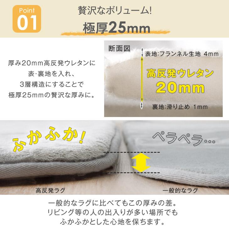 ラグ 1.5畳 厚手 北欧 高反発 極厚 130×185 カーペット ラグマット おしゃれ 高反発ラグ ホットカーペット対応 滑り止め 床暖房 オールシーズン らぐ | タンスのゲン | 03