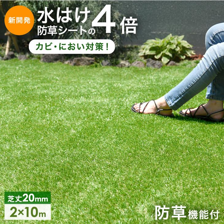 10日+5% 人工芝 2ｍ×10ｍ ロール 防草 排水 人工芝マット 芝生マット リアル人工芝 u字ピン 48本 20mm 犬 ペット  リアル 芝生 芝マット ドッグラン 超大型（Yahoo!・タンスのゲン Design the Future）