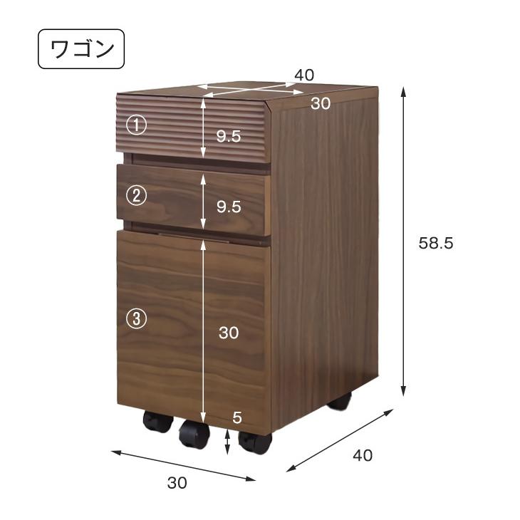 タンスのゲン デスク パソコンデスク 105cm 3段ワゴン 引き出し付き
