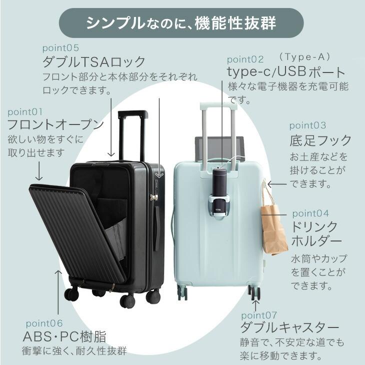 25日正午〜+3% スーツケース m 60L フロントオープン キャリーケース