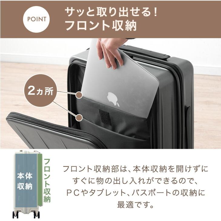 スーツケース Mサイズ フロントオープン 多機能 キャリーケース 軽量 カップホ キャリーケース Mサイズ 前開き スーツケース 軽量 フロントオープン