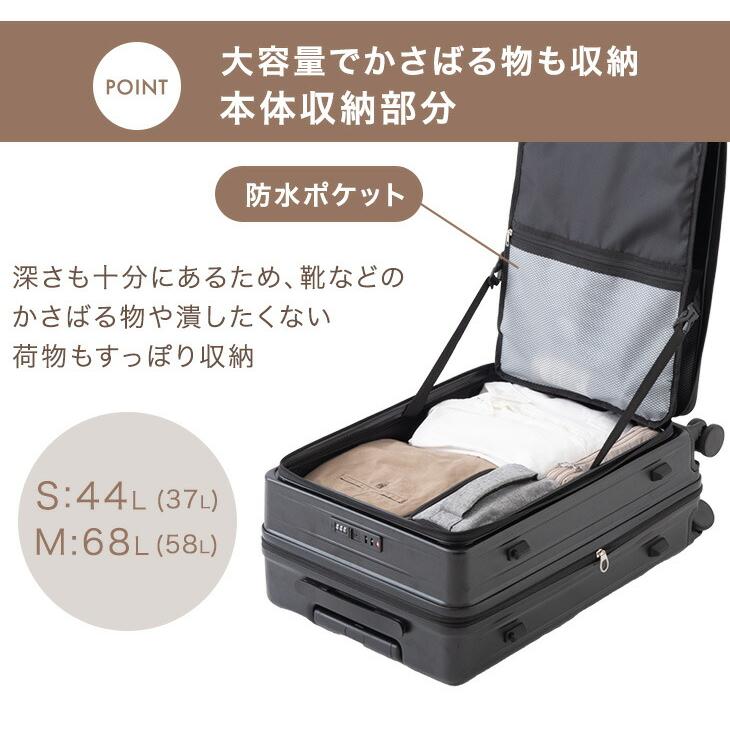 キャリーケース Mサイズ 前開き スーツケース 軽量 フロントオープン