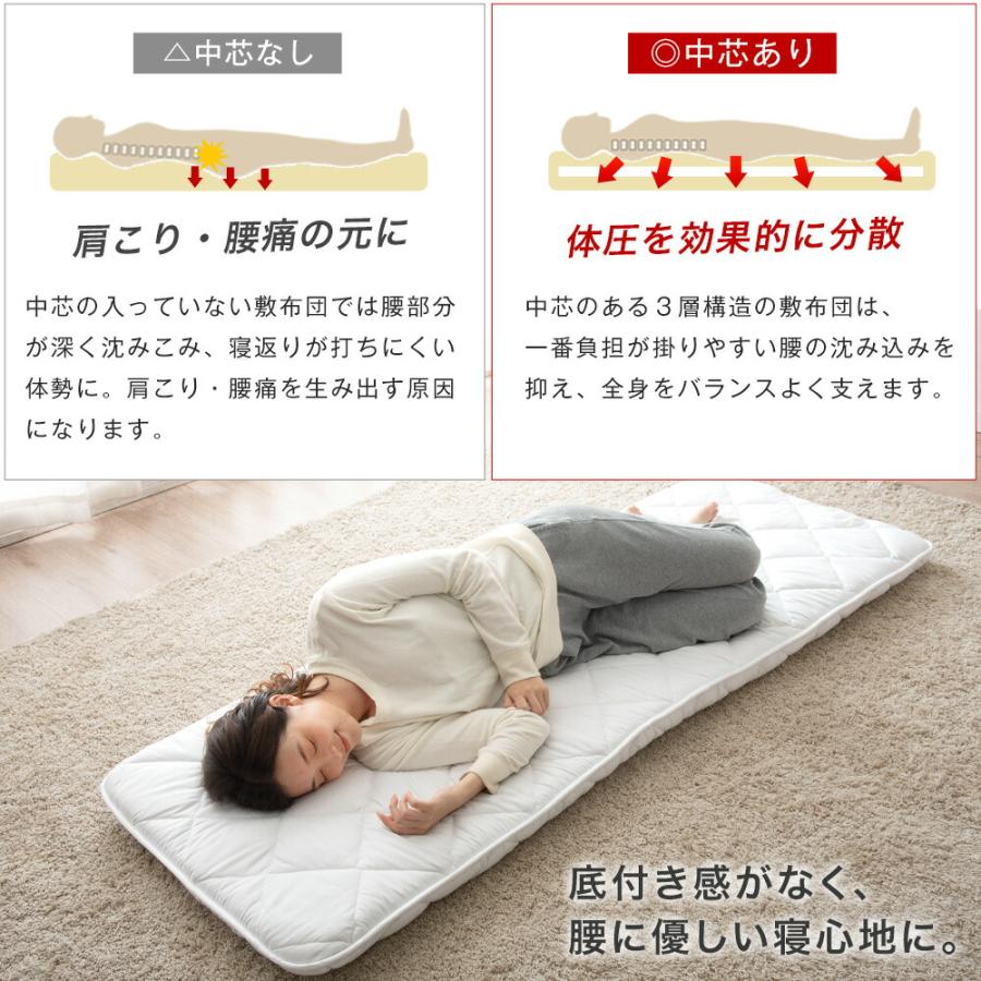 タンスのゲン 敷き布団 マットレス 8cm厚 セミシングル 幅65 三層