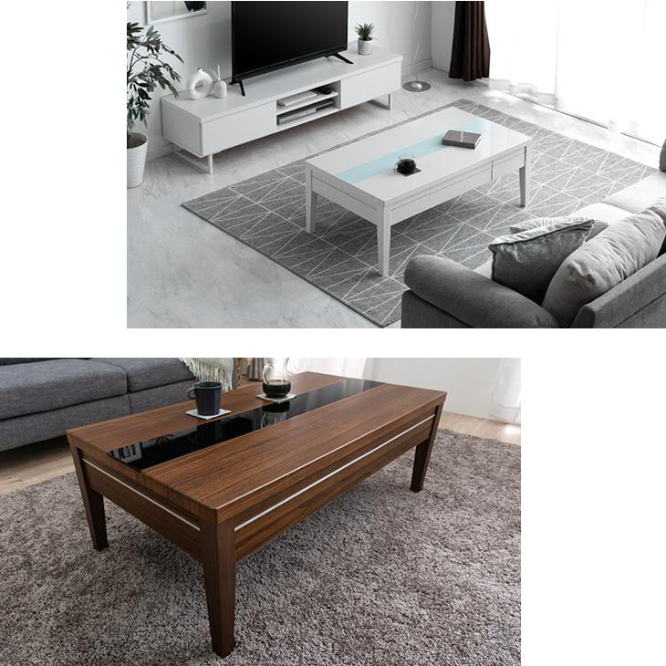 タンスのゲン センターテーブル 大理石調 引き出し 北欧 ガラス 白 120