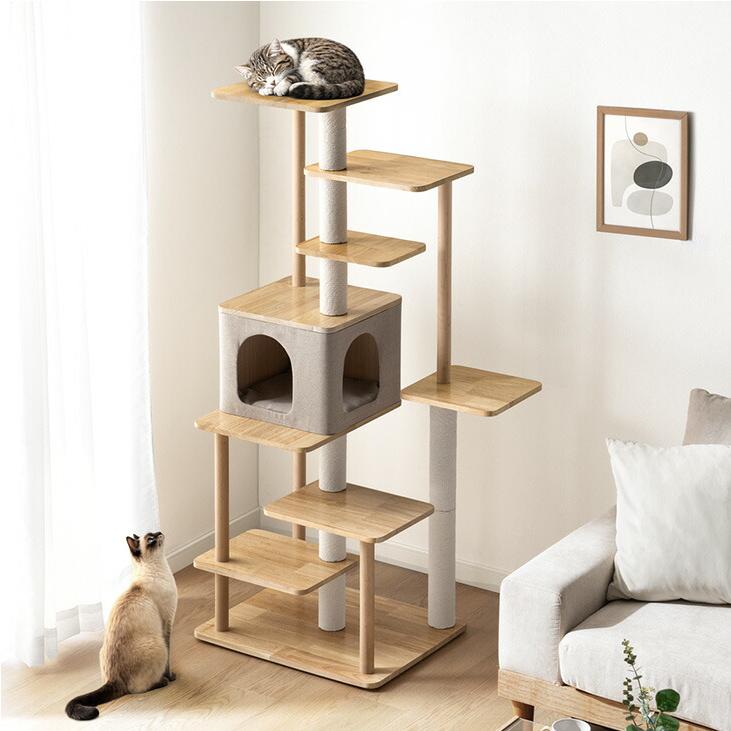タンスのゲン キャットタワー 大型猫用 猫タワー 木製 据え置き 天然木