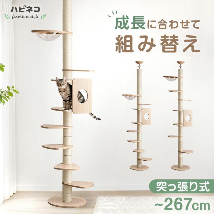 キャットタワー 突っ張り 高さ 187〜267cm 大型猫用 猫タワー つっぱり 爪研ぎ 麻紐 猫 つめとぎ キャットハウス 多頭 おしゃれ 猫 タワー（Yahoo!・タンスのゲン Design the Future）