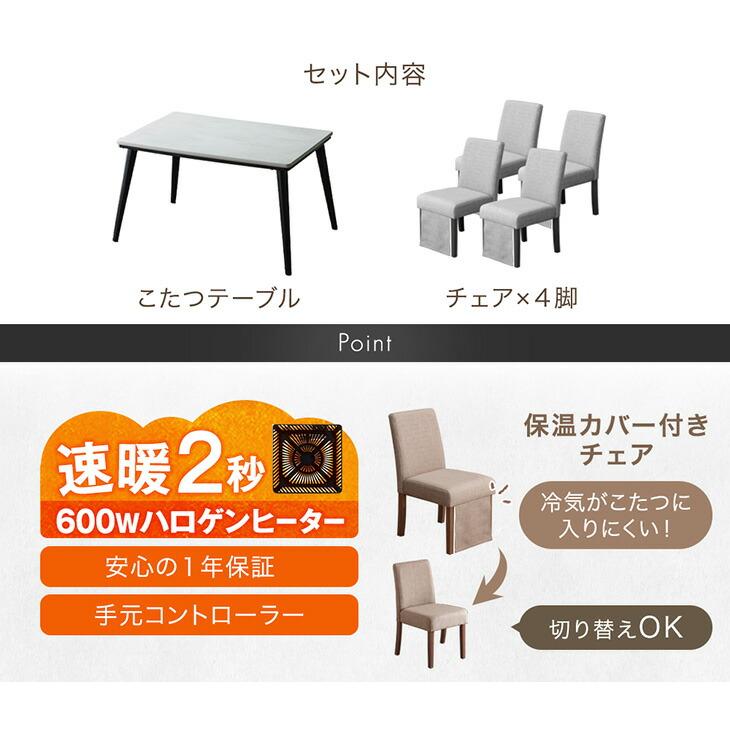 タンスのゲン こたつ セット 長方形 120×80 5点セット 速暖 ハロゲン