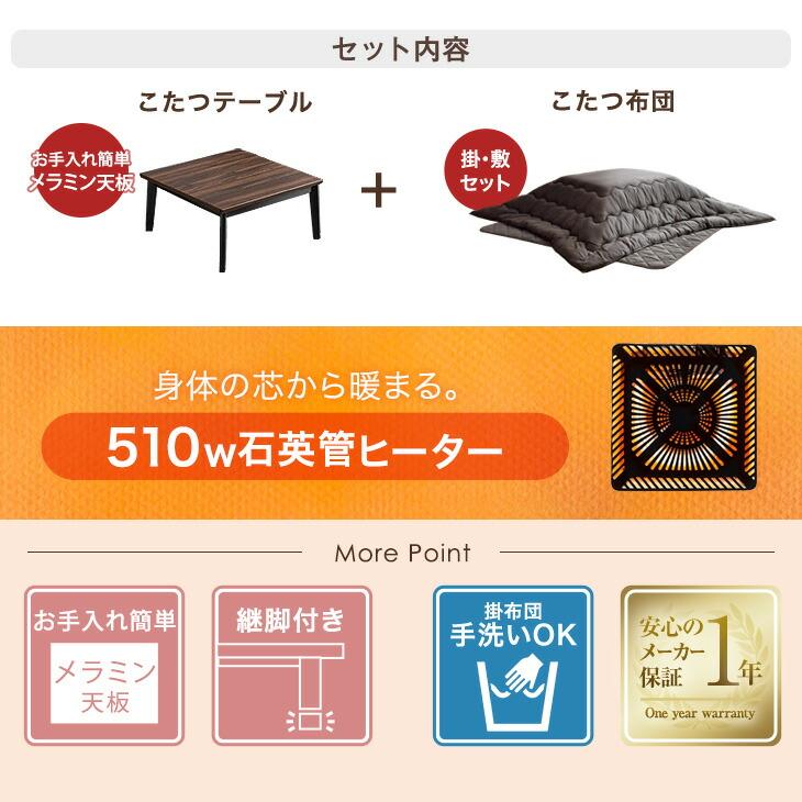 タンスのゲン 25日+5% こたつ 3点セット 正方形 80 おしゃれ ヒーター