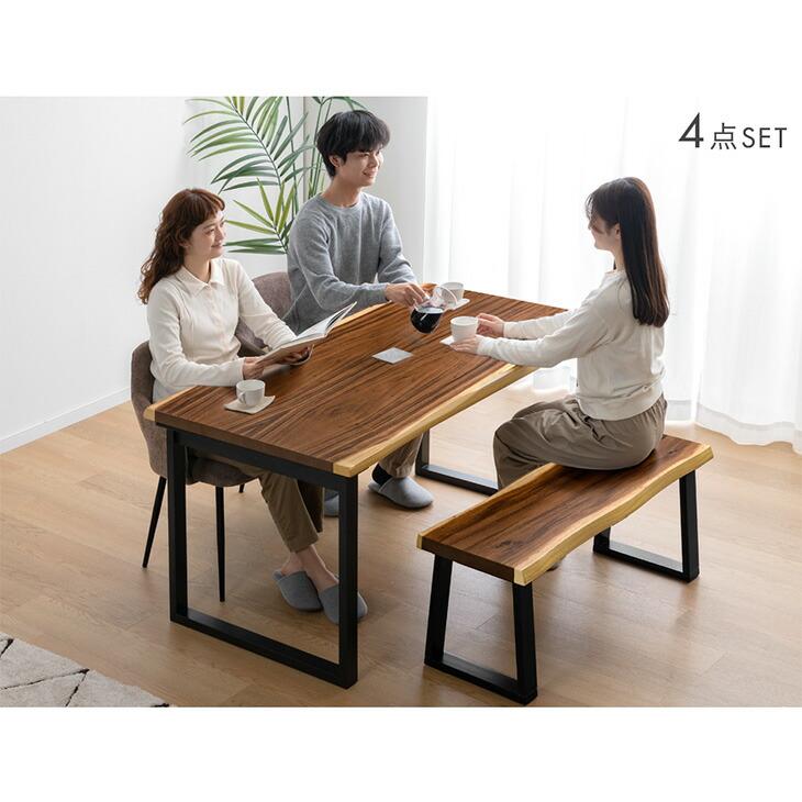 tskzさま専用　一枚板 無垢 ダイニングテーブル DIY 天然木 ベンチ 3m ダイニングテーブルセット ベンチ 幅180cm 4点セット 4人掛け 無垢 一