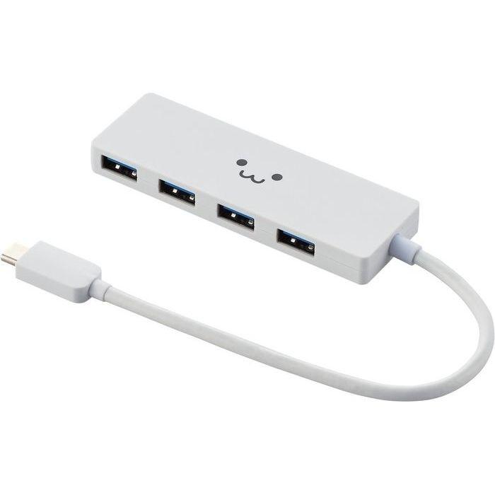 エレコム U3HC-A429BWF USB3.1(Gen1)HUB/Type-C/Aメス4ポート/バスパワー/15cmケーブル/ホワイトフェイス (U3HCA429BWF)｜tantan