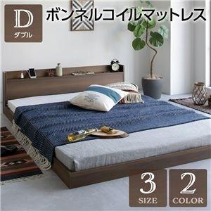 ds-2317651 ベッド 低床 ロータイプ すのこ 木製 宮付き 棚付き コンセント付き シンプル モダン ヴィンテージ ブラウン ダブル