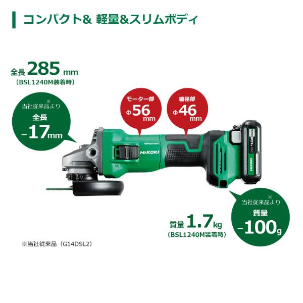HiKOKI G1210DA 2LSBK 10.8V 充電式 ディスクグラインダー 砥石径100mm ブラック 蓄電池2個 充電器 ケース付 KH03