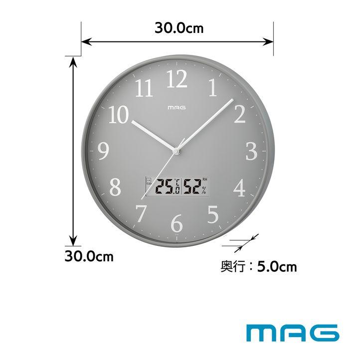 ノア精密 W 816GY Z MAG マグ 掛け時計 アナログ 電波時計 温湿度計