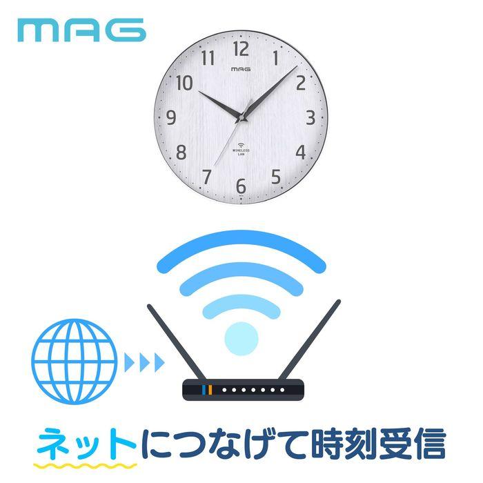フリーWiFi プレート 民泊施設 壁掛け時計 wifi ウォールクロック ノア精密 MAG マグ 掛け時計 壁掛け時計 Wi Fiと接続 無線LAN アナログ