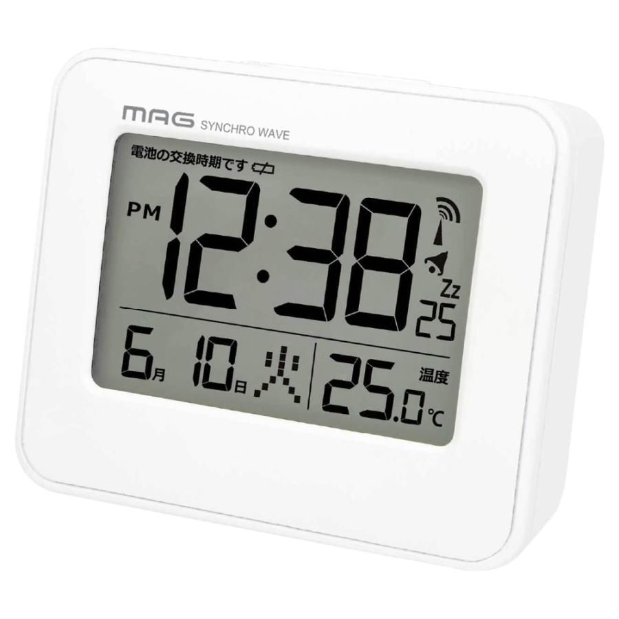 MAG T799WHZ マグ 目覚まし時計 置き時計 小型 小さい デジタル 電波時計 温度計 カレンダー ホワイト ノア精密（Yahoo!・タンタンショップ）