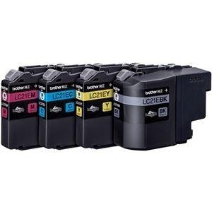ds-2215173 (まとめ）ブラザー インクカートリッジ お徳用4色 大容量 LC21E-4PK 1箱(4個:各色1個) (ds2215173)