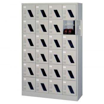 CMLF-1655029 シューズロッカー　4列6段中棚付・扉付・窓付・錠なしタイプ　ニューグレー COM-SC-24WM (CMLF1655029)